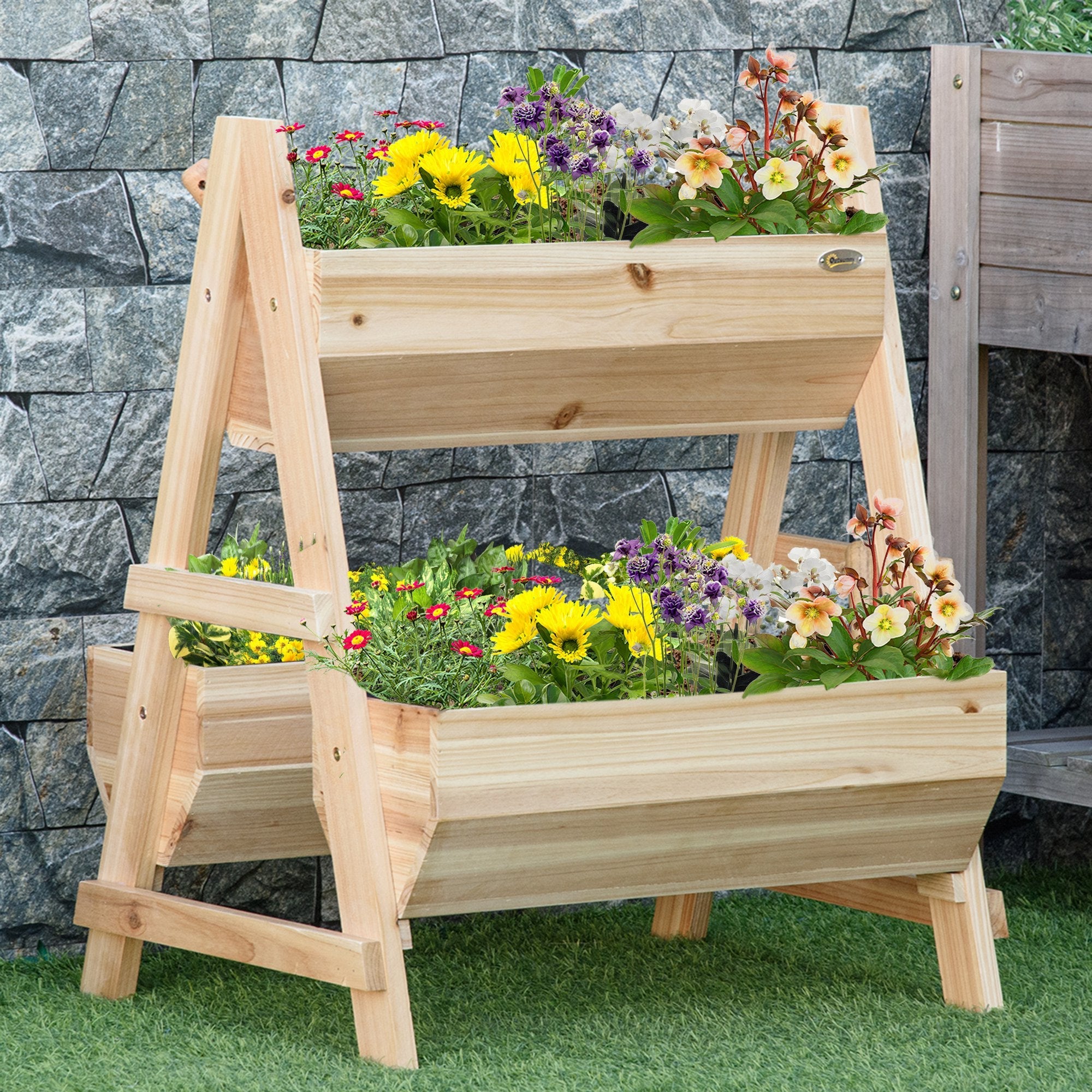 68cm x 57.5cm x 80.5cm 51L Wood Raised Garden Bed, Outdoor Planter Box with Stand, Nonwoven Fabric for Vegetables, Herbs, Flowers, Natural