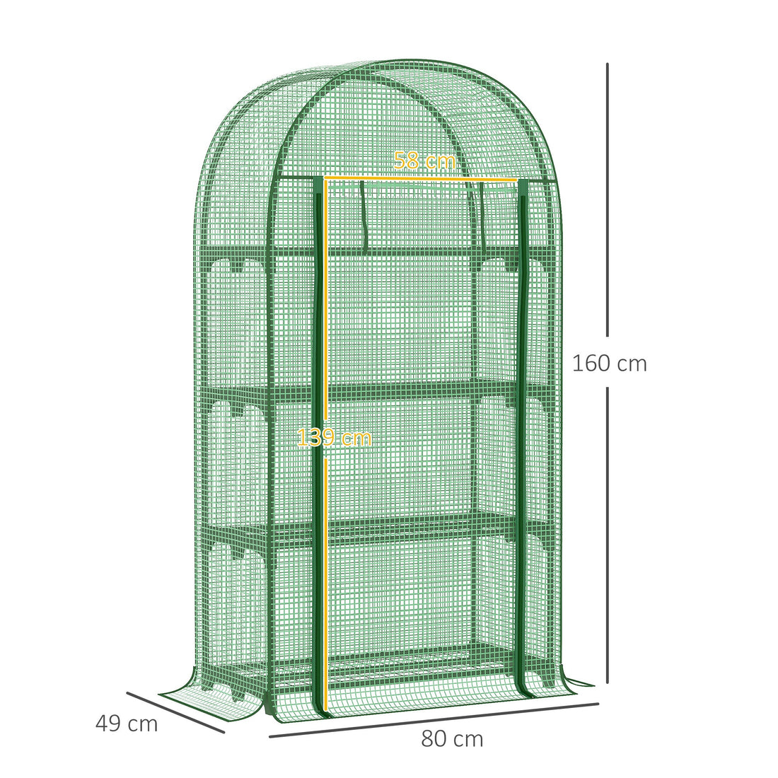 4 Tier Mini Greenhouse for Outdoor, Portable Gardening Plant Green House with Storage Shelf, Roll-Up Zipped Door, Metal Frame and PE Cover, 80 x 49 x 160cm, Green