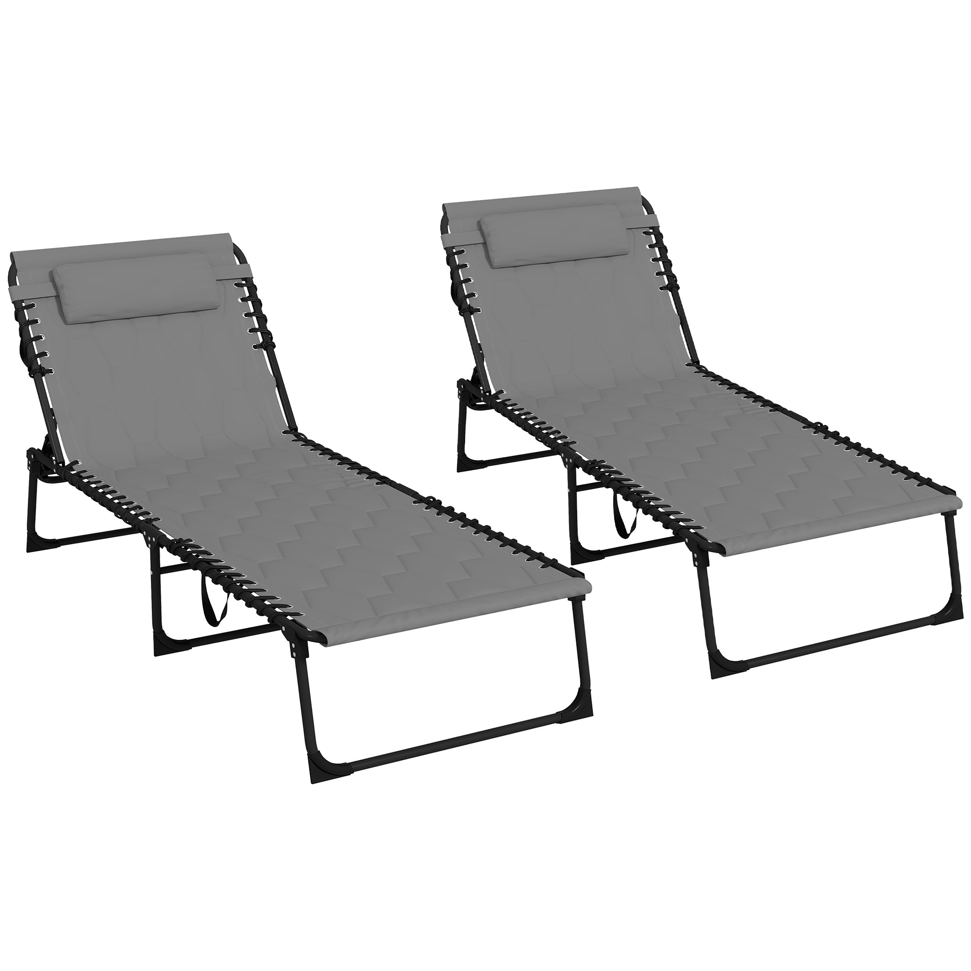 Set of Two Sun Loungers, with Five-Position Reclining Backs - Grey