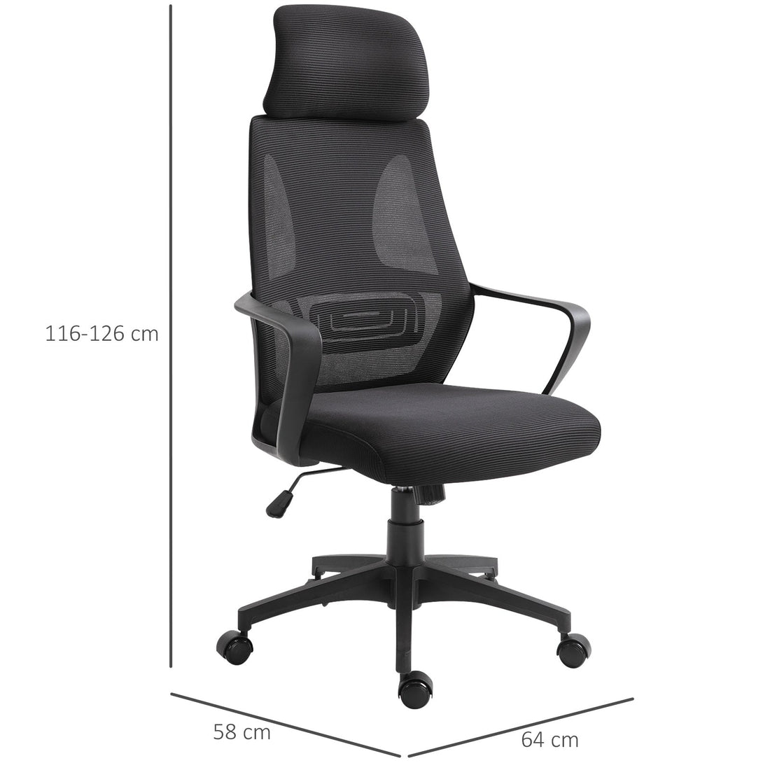 Ergonomic Office Chair, High Back Computer Chair, Mesh Desk Chair with Lumbar Support, Headrest, Wheel, Adjustable Height, Black