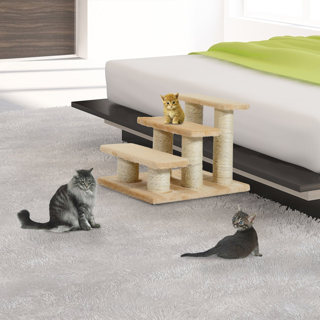 Pet Stairs 3-step Pet Ladder Cat dog Stairs Climb Ladder Cat Tree, Beige