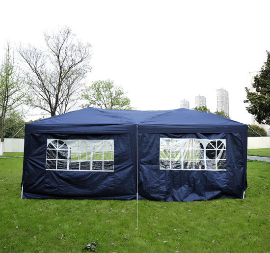 3 x 6 m Garden Pop Up Gazebo, Wedding Party Tent Marquee, Water Resistant Awning Canopy with Sidewalls, Windows, Carry Bag, Blue