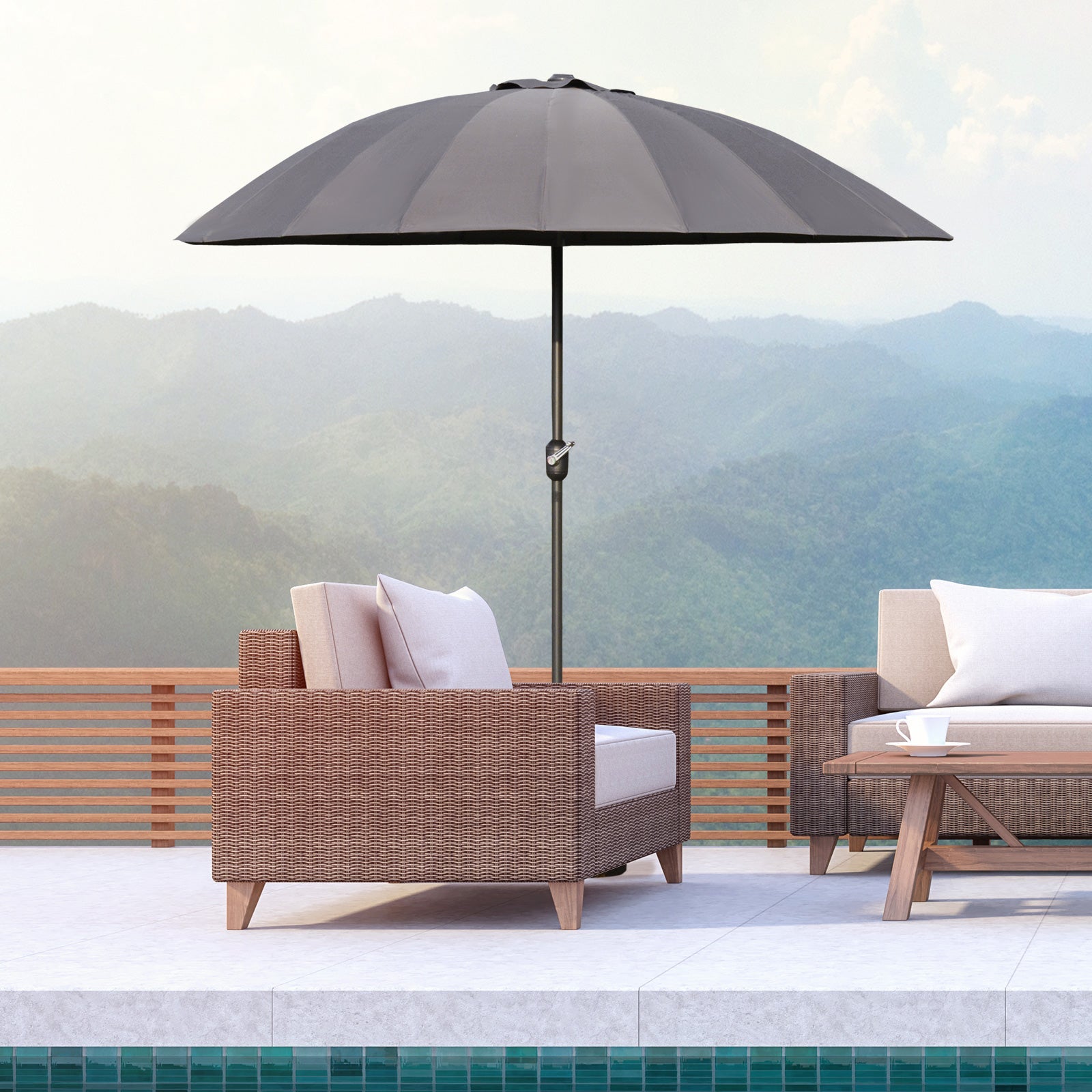 2.5m Shanghai Garden Parasol Umbrella with Crank & Tilt, Adjustable Outdoor Sun Shade, Grey