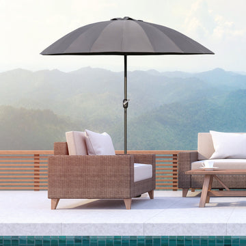 2.5m Shanghai Garden Parasol Umbrella with Crank & Tilt, Adjustable Outdoor Sun Shade, Grey