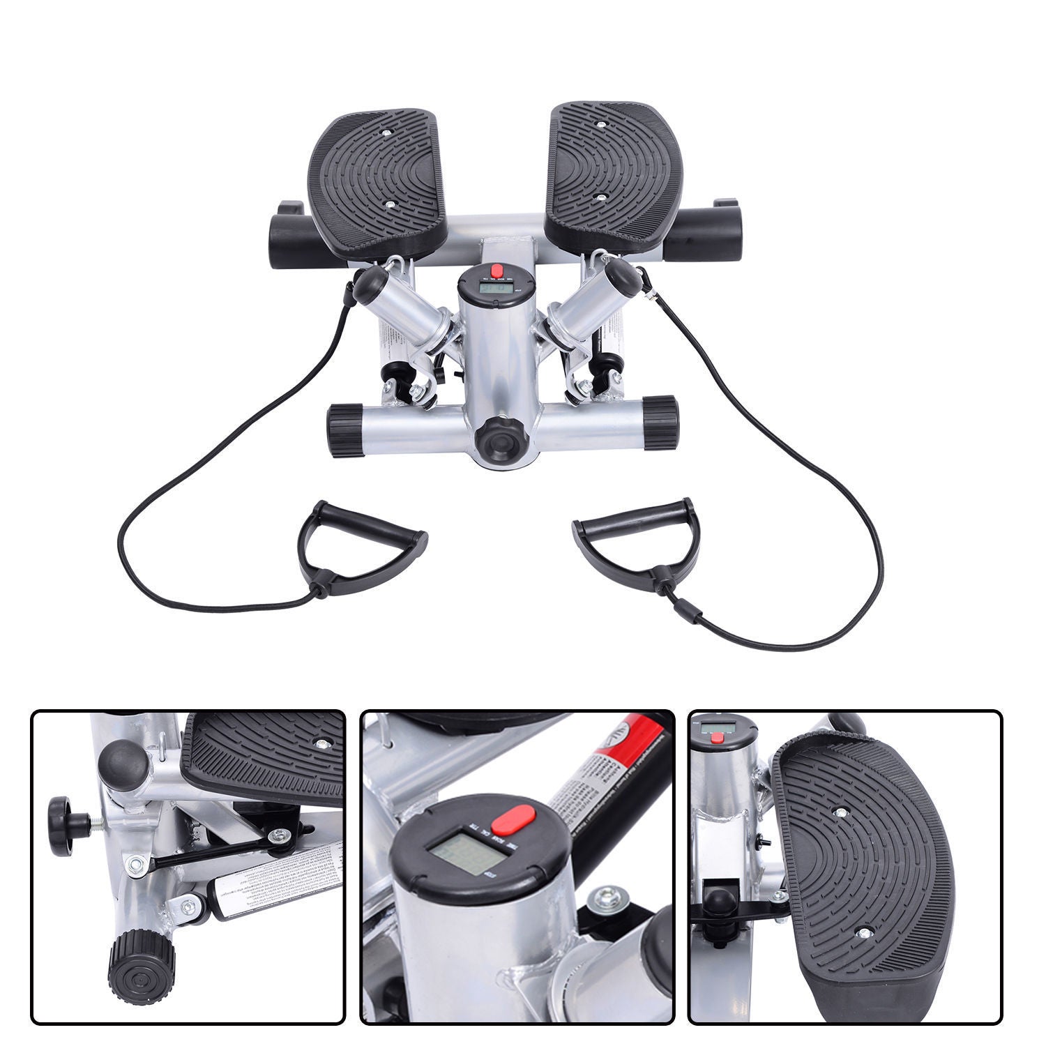 Mini Stepper Step Machine with Resistance Bands and Cushion Mat for Leg Arm Full Body Training Fitness Stair Stepper