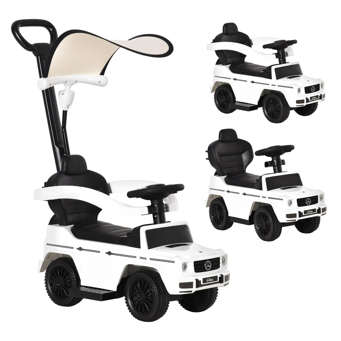 3 in 1 Kids Children Ride on Push Car Toddler Sliding Car G350 Licensed Walker Foot to Floor Slider Push-Along with Horn Steering Wheel NO POWER Manual, White