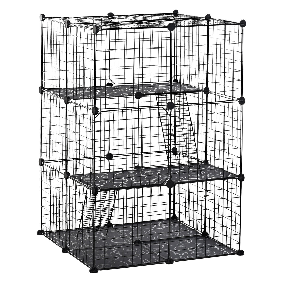 Pet Playpen DIY Small Animal Cage Enclosure Metal Wire Fence 39 Panels with 3 Doors 2 Ramps for Kitten Bunny Chinchilla Pet Mink Black