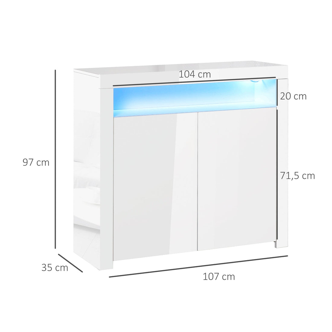 LED Storage Cabinet, Cupboard with High Gloss Front and RGB Lighting, Modern Sideboard for Entryway, Dining Area, Living Room, White