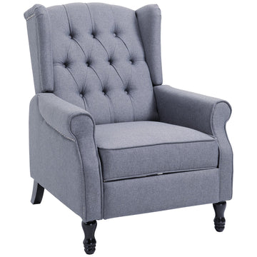 Recliner Armchair, Vintage Reclining Chair with Nail Head Trim, Wingback Chair with Button Tufted Back and Footrest, for Living Room, Grey
