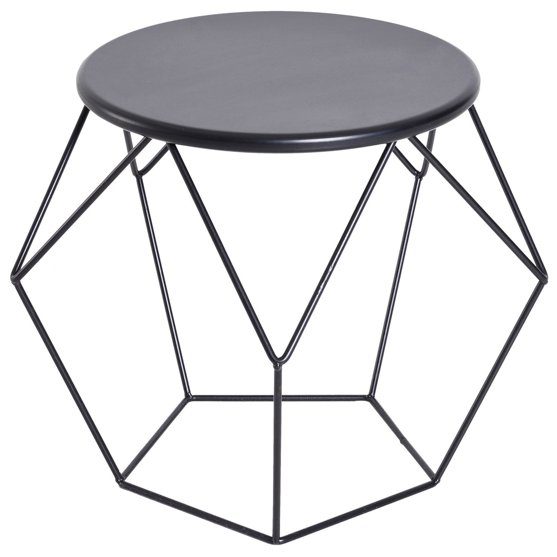 Round Side Table, Minimalist End Table with Steel Frame, Small Coffee Table for Living Room, Bedroom, Black