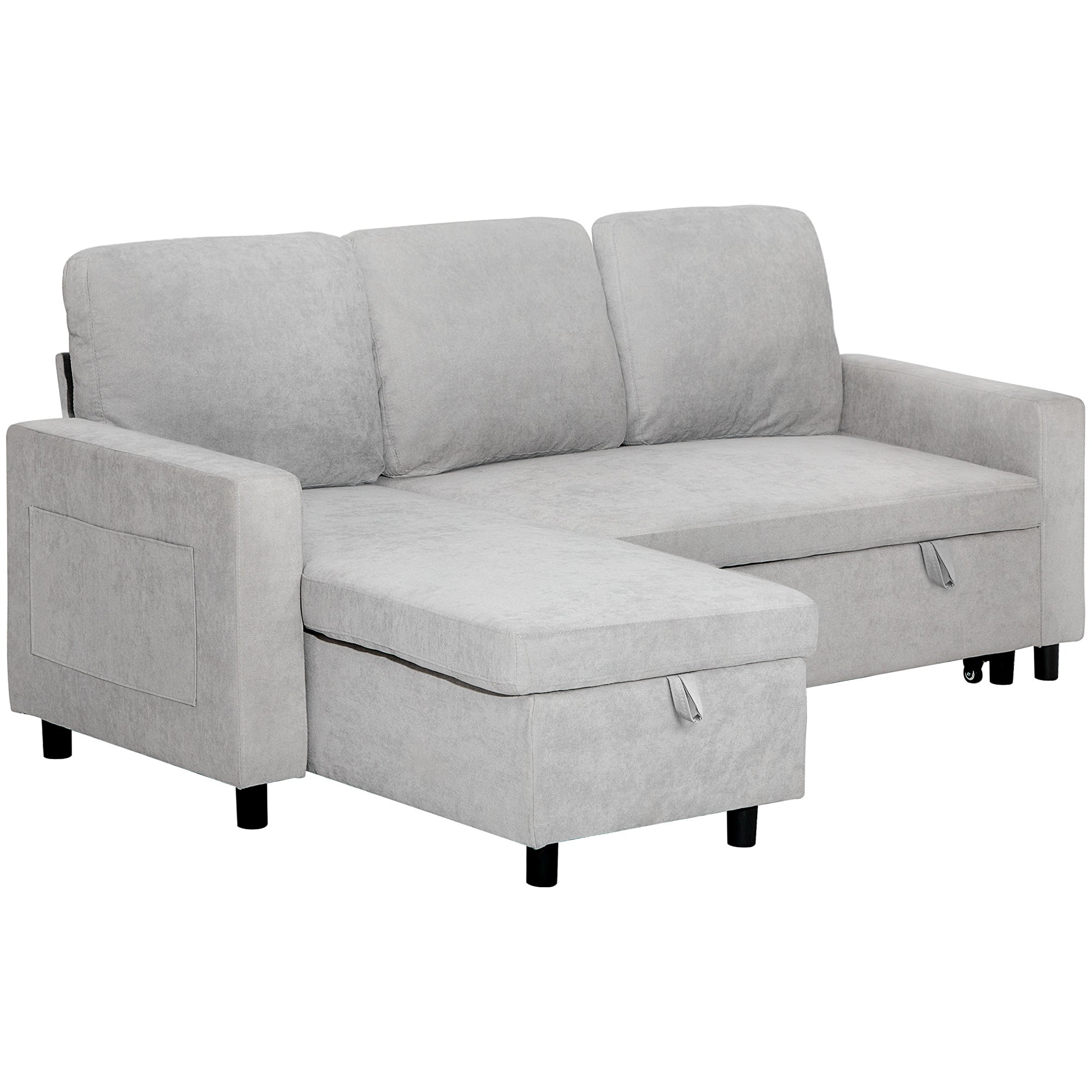 L Sofa Bed, with Storage - Light Grey