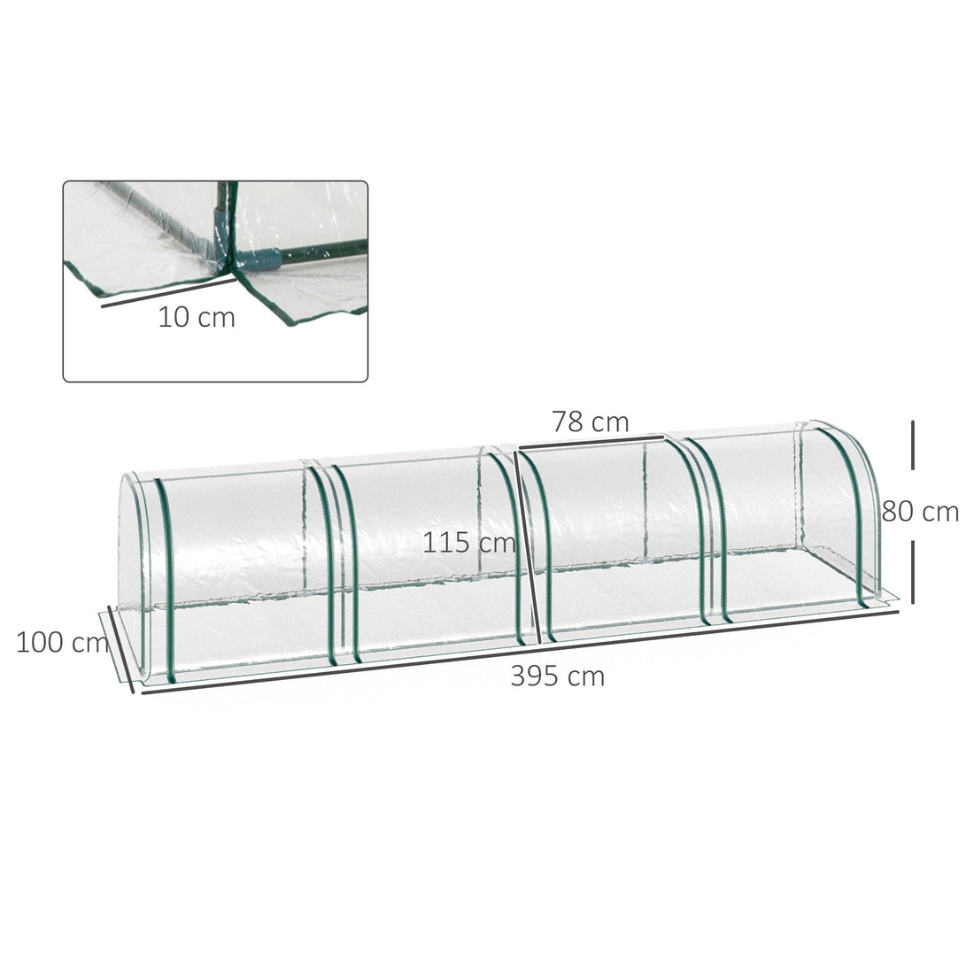 Mini Greenhouse, Small Polytunnel Green House with Zipped Doors, Steel Frame for Garden Backyard, 395 x 100 x 80cm, Clear