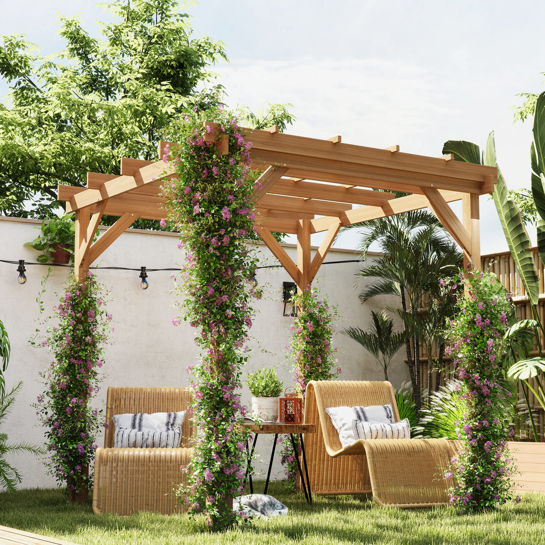 2 x 2m Wooden Pergola Kit, Decorative Garden Gazebo Shelter with Stable Structure for Climbing Vines, Flowers, Dark Brown