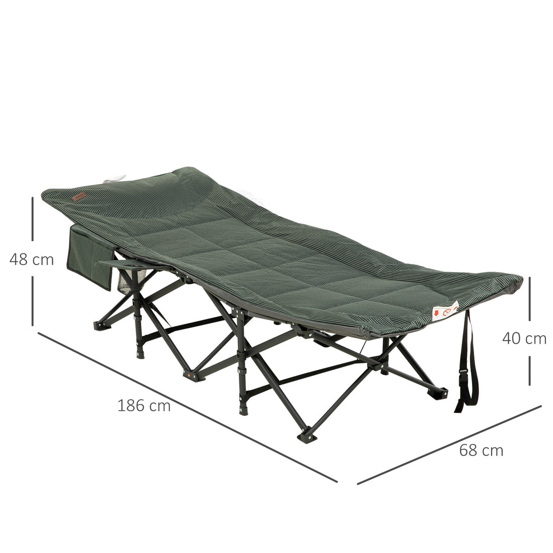 Foldable Sun Lounger, Padded Patio Camping Bed with Carry Bag, Magazine Bag and Cup Holder for Outdoor, Garden, Porch, Grey