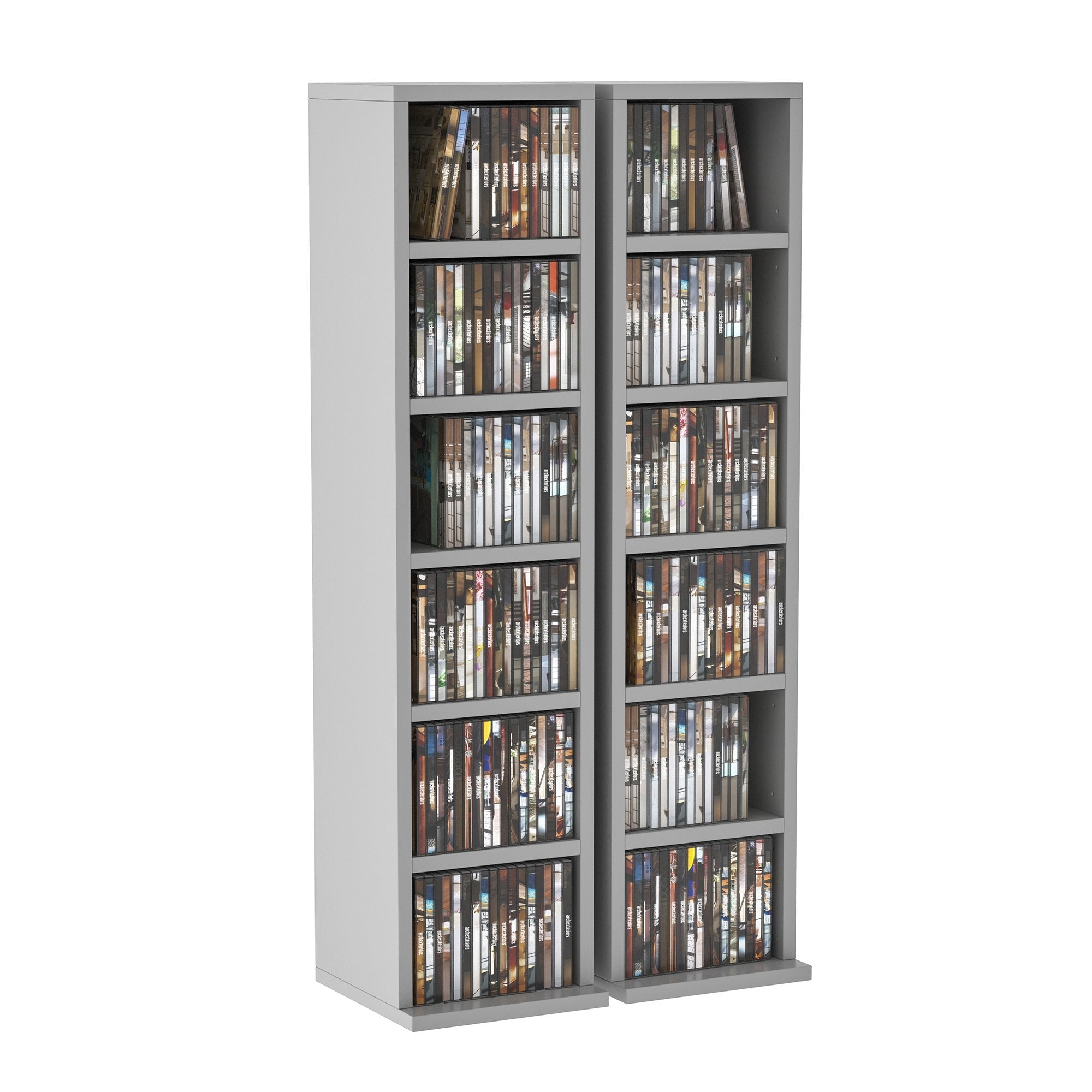 204 CD Media Display Shelf Unit Set of 2 Blu-Ray Tower Rack w/ Adjustable Shelves Bookcase Storage Organiser, Grey