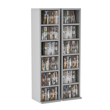 204 CD Media Display Shelf Unit Set of 2 Blu-Ray Tower Rack w/ Adjustable Shelves Bookcase Storage Organiser, Grey