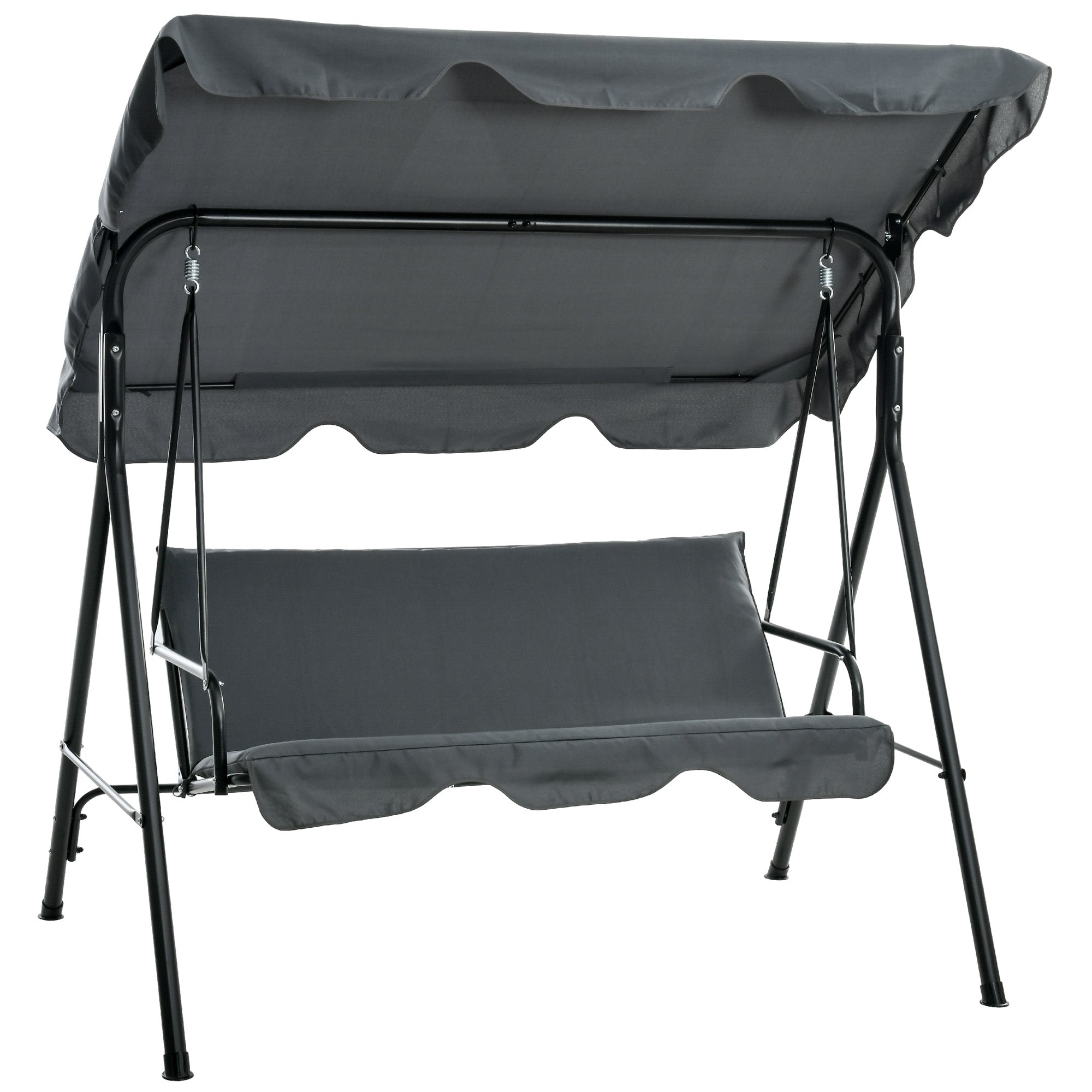 3 Seater Garden Swing Chair, Outdoor Swing Chair with Adjustable Canopy, Mental Frame & Cushions, Grey