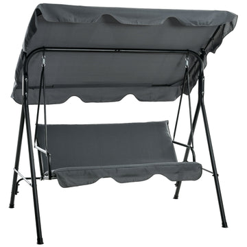 3 Seater Garden Swing Chair, Outdoor Swing Chair with Adjustable Canopy, Mental Frame & Cushions, Grey