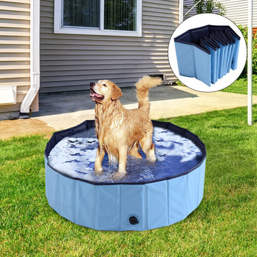 Foldable Dog Paddling Pool Pet Cat Swimming Pool Indoor/Outdoor Collapsible Summer Bathing Tub Shower Tub Puppy Washer (Φ100 x 30H cm, Blue)