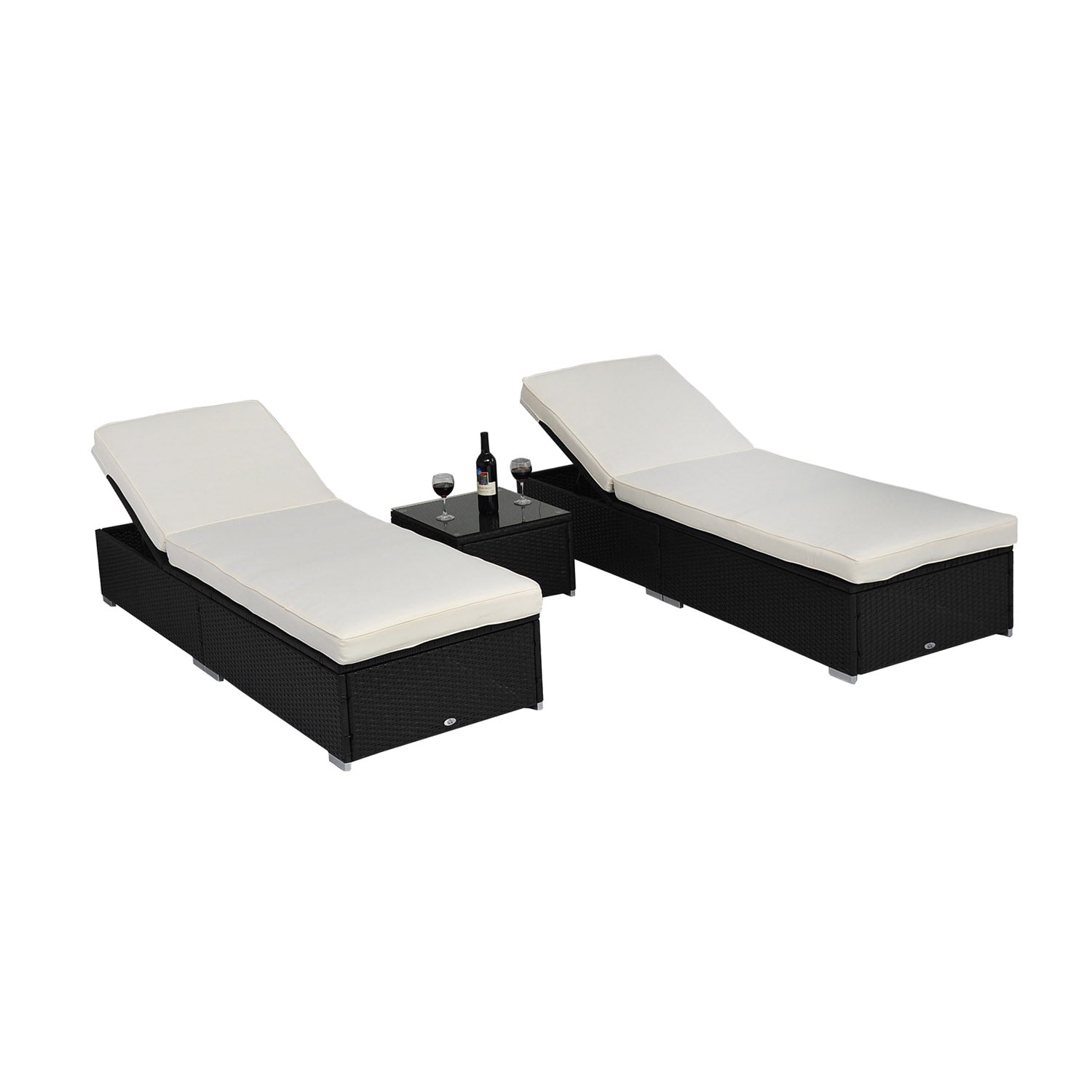2-Seater Rattan Lounger Set-Deep Coffee/Cream White