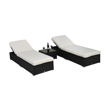 2-Seater Rattan Lounger Set-Deep Coffee/Cream White