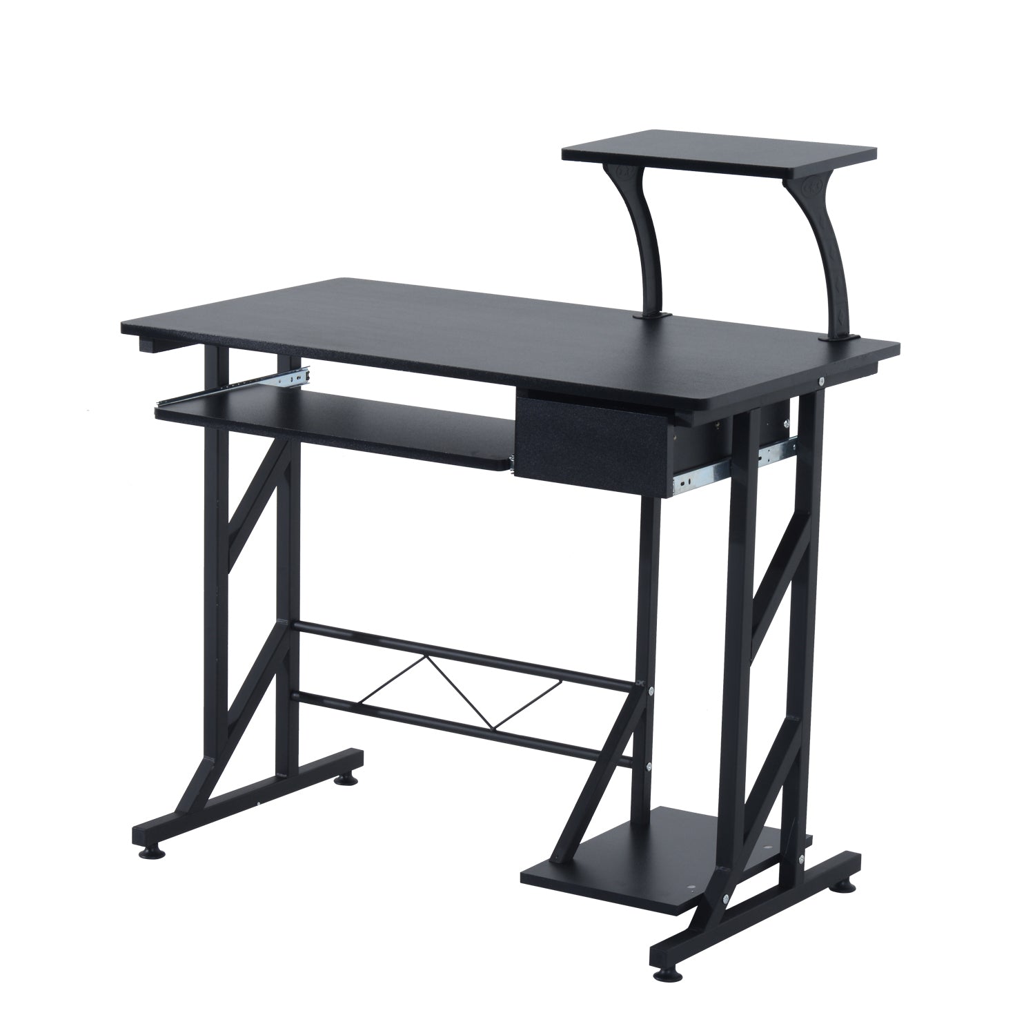 Computer Desk with Display Stand, Sliding Keyboard Tray Drawer and Host Box Shelf Home Office Workstation Black