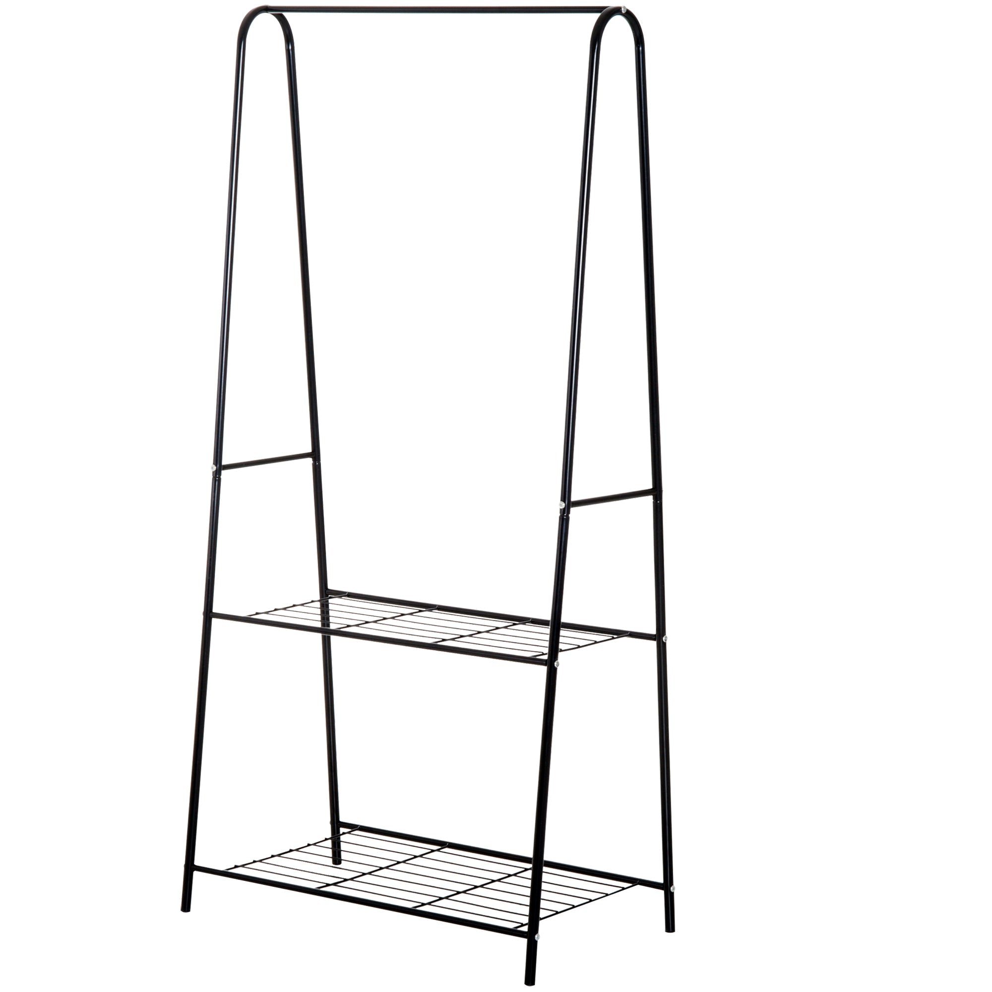 Metal Clothes Rack Coat Garment Hanger Hallway Organiser Hanging Rail Stand 2-tier Shoe Shelving A Shaped 77L x 45W x 153H cm Black
