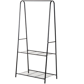 Metal Clothes Rack Coat Garment Hanger Hallway Organiser Hanging Rail Stand 2-tier Shoe Shelving A Shaped 77L x 45W x 153H cm Black