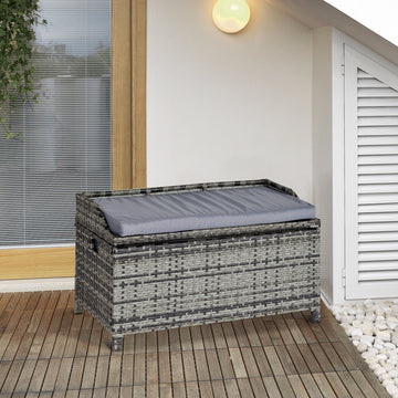 130 L Rattan Garden Storage Box, with Seat - Mixed Grey