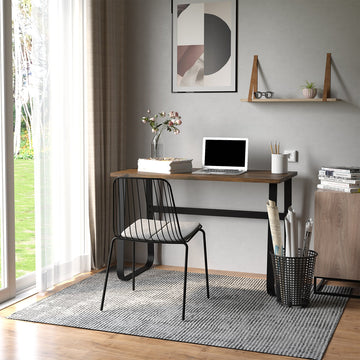 Computer Table, Writing Desk with Steel Frame and Wood Top, Industrial Home Study Table, 115 x 58 x 74.5cm, Rustic Brown and Black