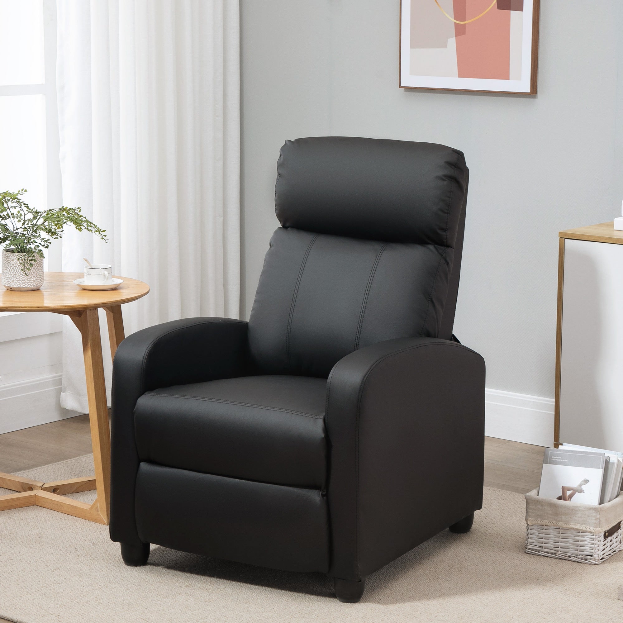 Recliner Armchair, Massage Faux Leather Push Back Reclining Chair with Adjustable Leg Rest, Side Pocket, for Home Living Room Theatre, Black