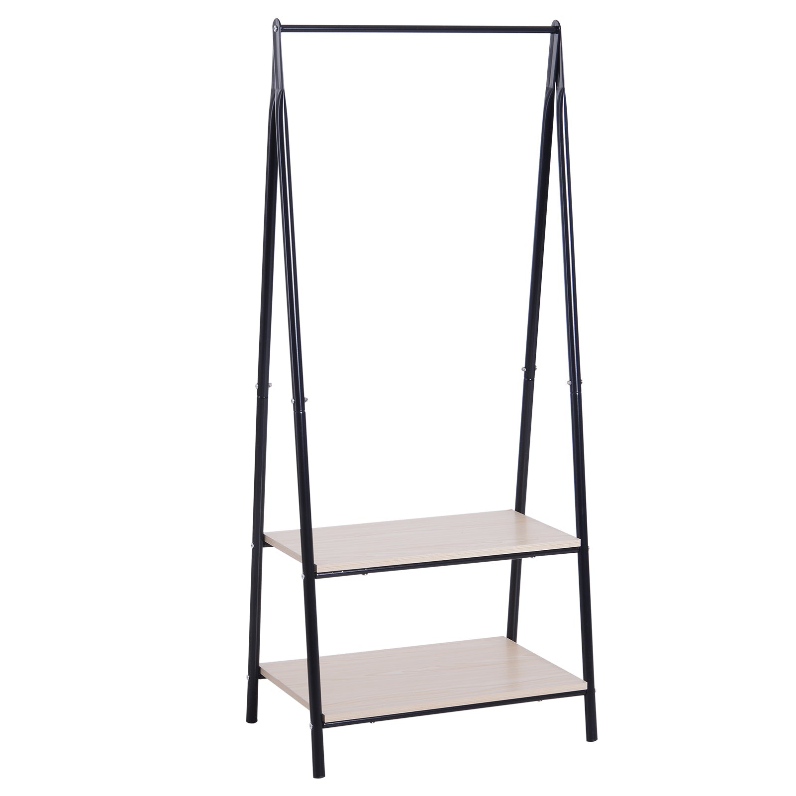 Clothes Rail, Freestanding Metal Clothes Rack with 2 Tier Storage Shelves for Bedroom and Entryway, 64 x 42.5 x 149 cm, Black Frame