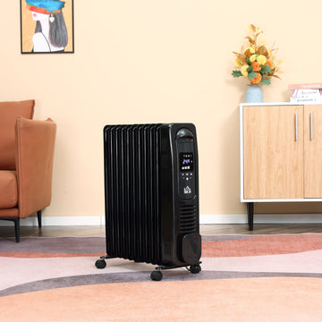 2500W Digital Display Oil Filled Radiator, 11 Fin Portable Electric Heater with Timer, Adjustable Thermostat, Three Heat settings, Safety Cut Off, Remote, Black