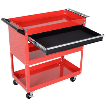 3-Tier Tool Trolley Cart Storage Shelf Roller Cabinet DIY Box Garage Workshop with Drawer Red