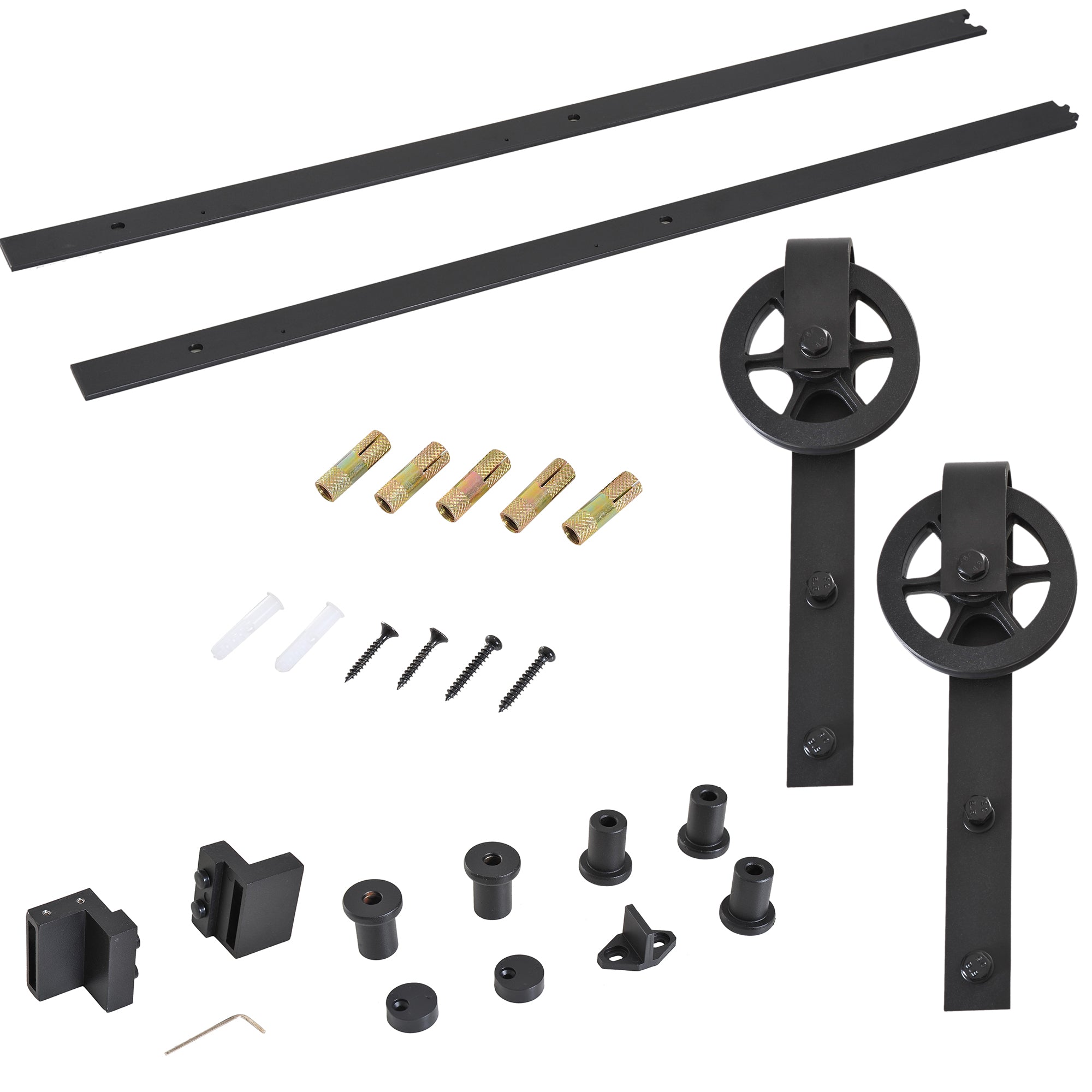 6.6 FT/ 2000mm Carbon Steel Sliding Barn Door Kits Hardware Closet Set Track System for Single Wooden Door Industrial Wheel Style Roller