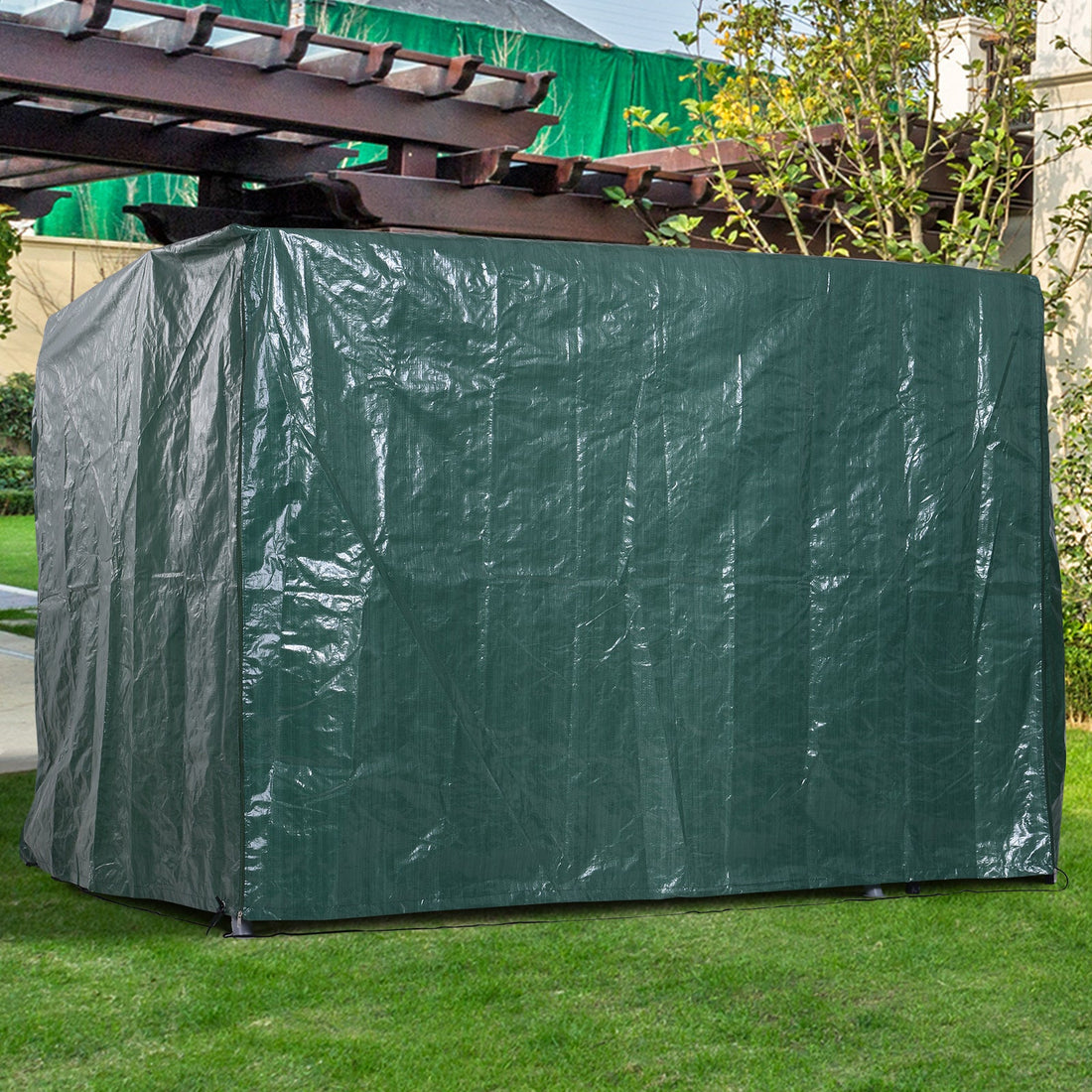 Patio 3 Seater Swing Chair Bench Cover Outdoor Garden Furniture Rain Protection Cover Protector Waterproof Anti-UV, 215L x 155W x 150Hcm, Dark Green