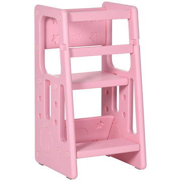 Kids Step Stool, Adjustable Standing Platform, Toddler Kitchen Stool, Pink