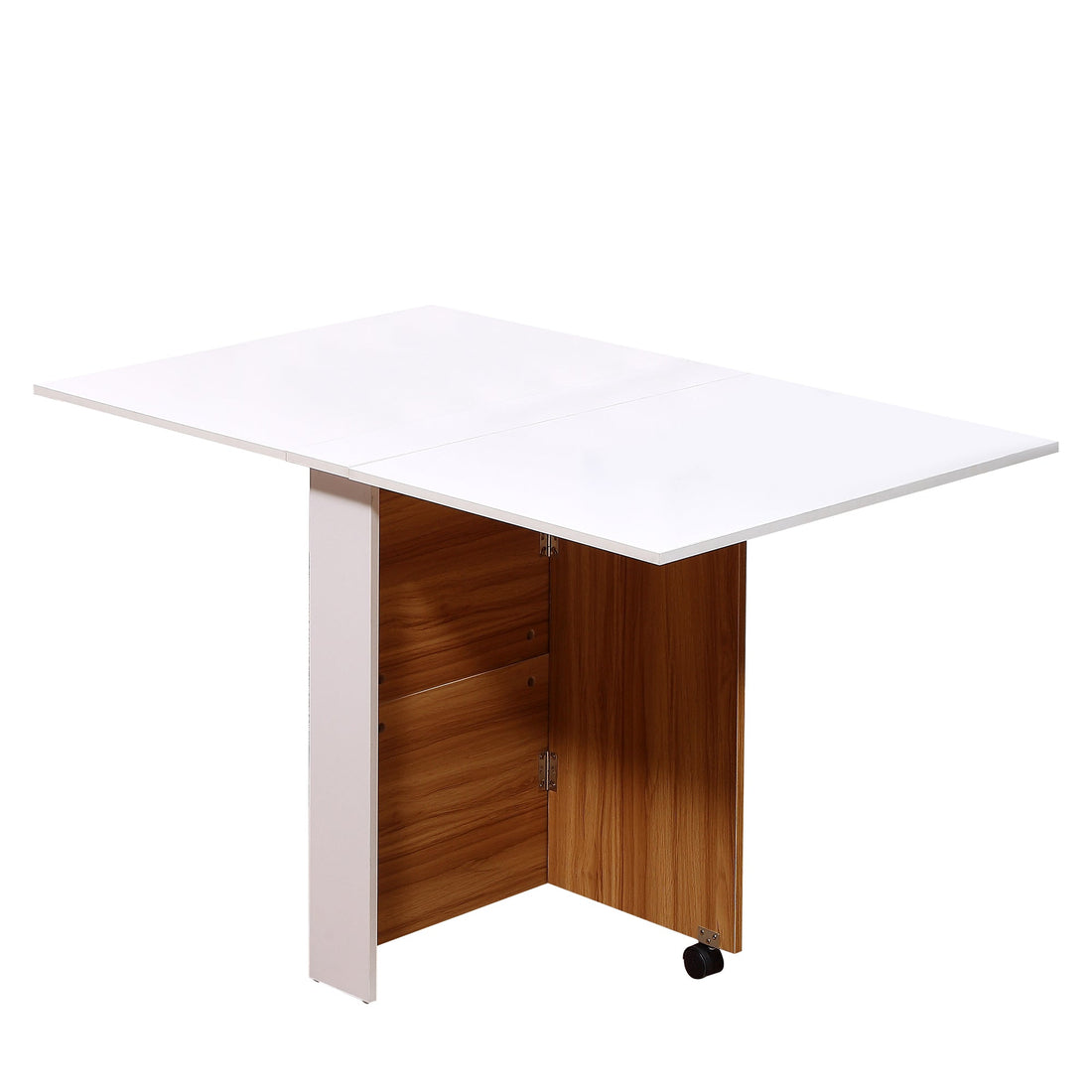 Folding Dining Table Writing Desk Workstation w/ Casters Teak Colour, White