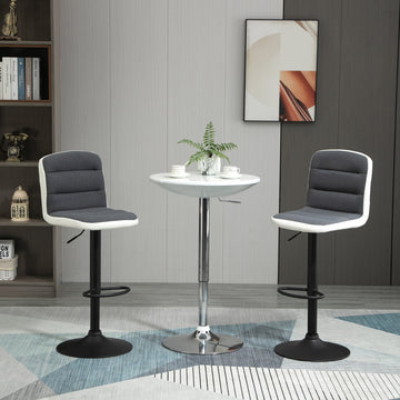 Bar Stools Set of 2, Height Adjustable Bar Chairs in Fabric and Faux Leather, 360° Swivel Kitchen Stool with Backrest and Footrest, Dark Grey