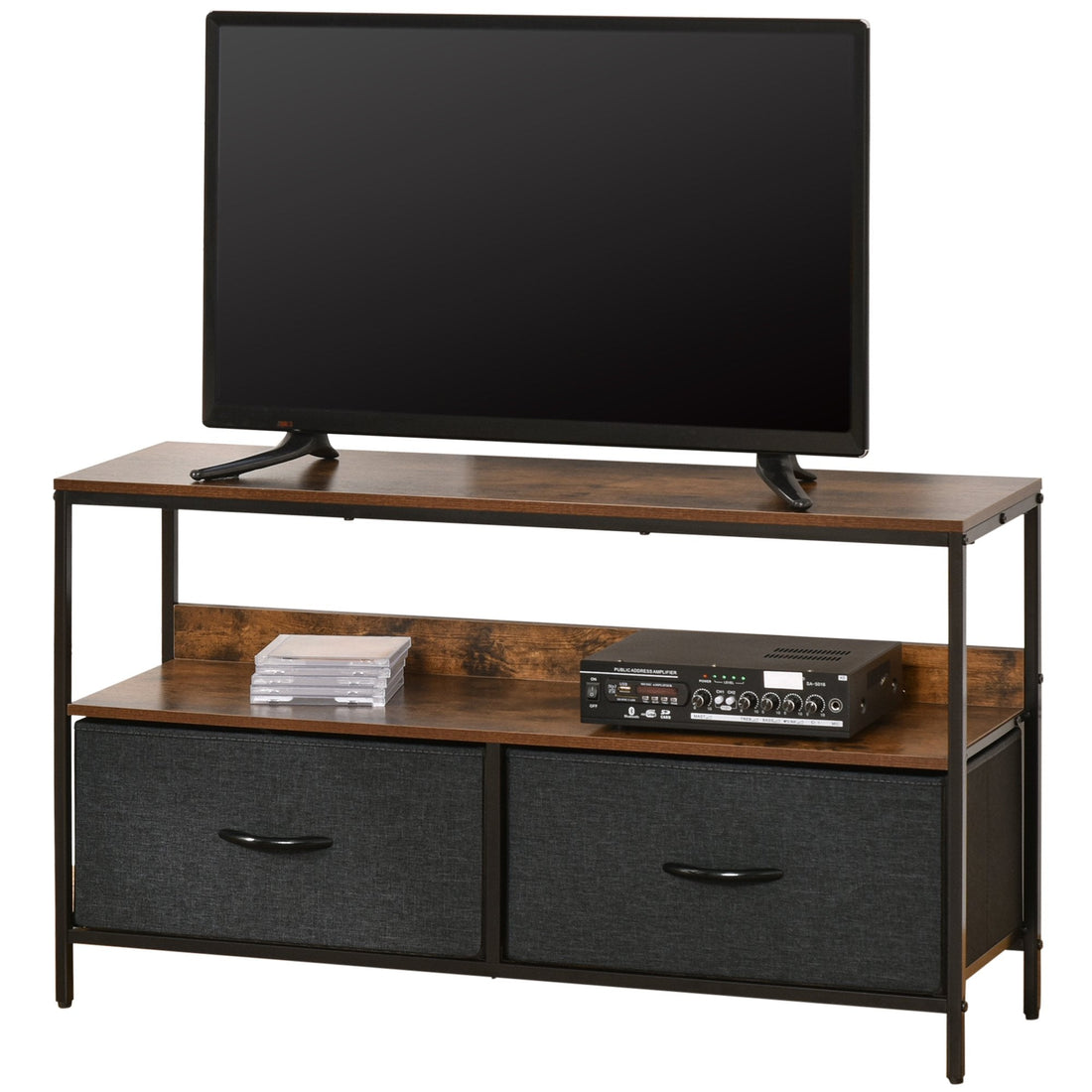 TV Stand Cabinet with 2 Foldable Drawers - Rustic Brown