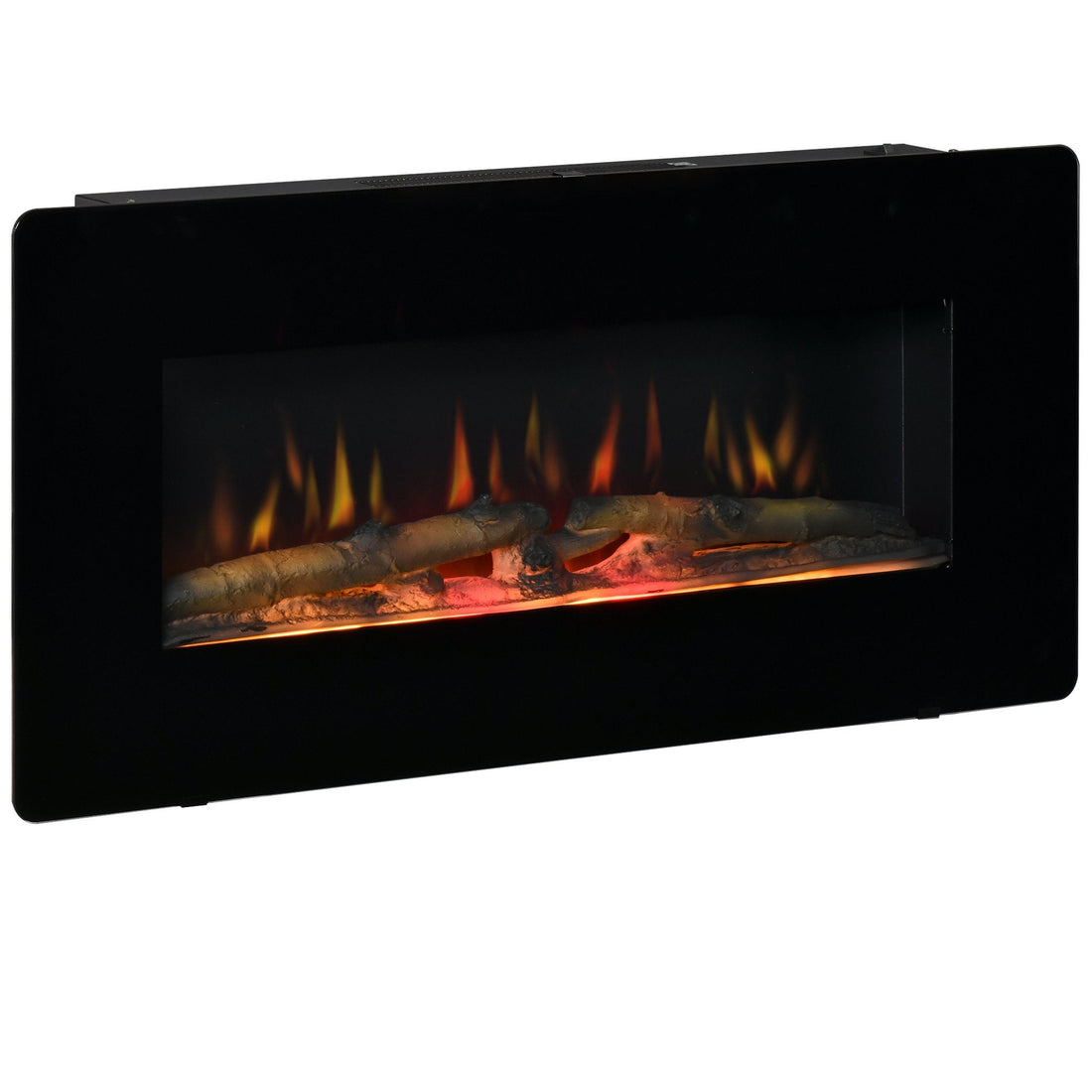 Electric Wall-Mounted Fireplace Heater with Adjustable Flame Effect, Remote Control, Timer, 1800/2000W, Black