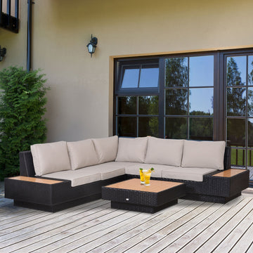4 PCs Rattan Garden Furniture Outdoor Sectional Corner Sofa and Coffee Table Set Conservatory Wicker Weave Furniture with Armrest and Cushions - Black