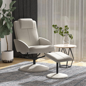 Recliner Chair and Footstool, Swivel PU Leather Upholstered Armchair with Footstool and Adjustable Backrest for Living Room, Bedroom, Grey