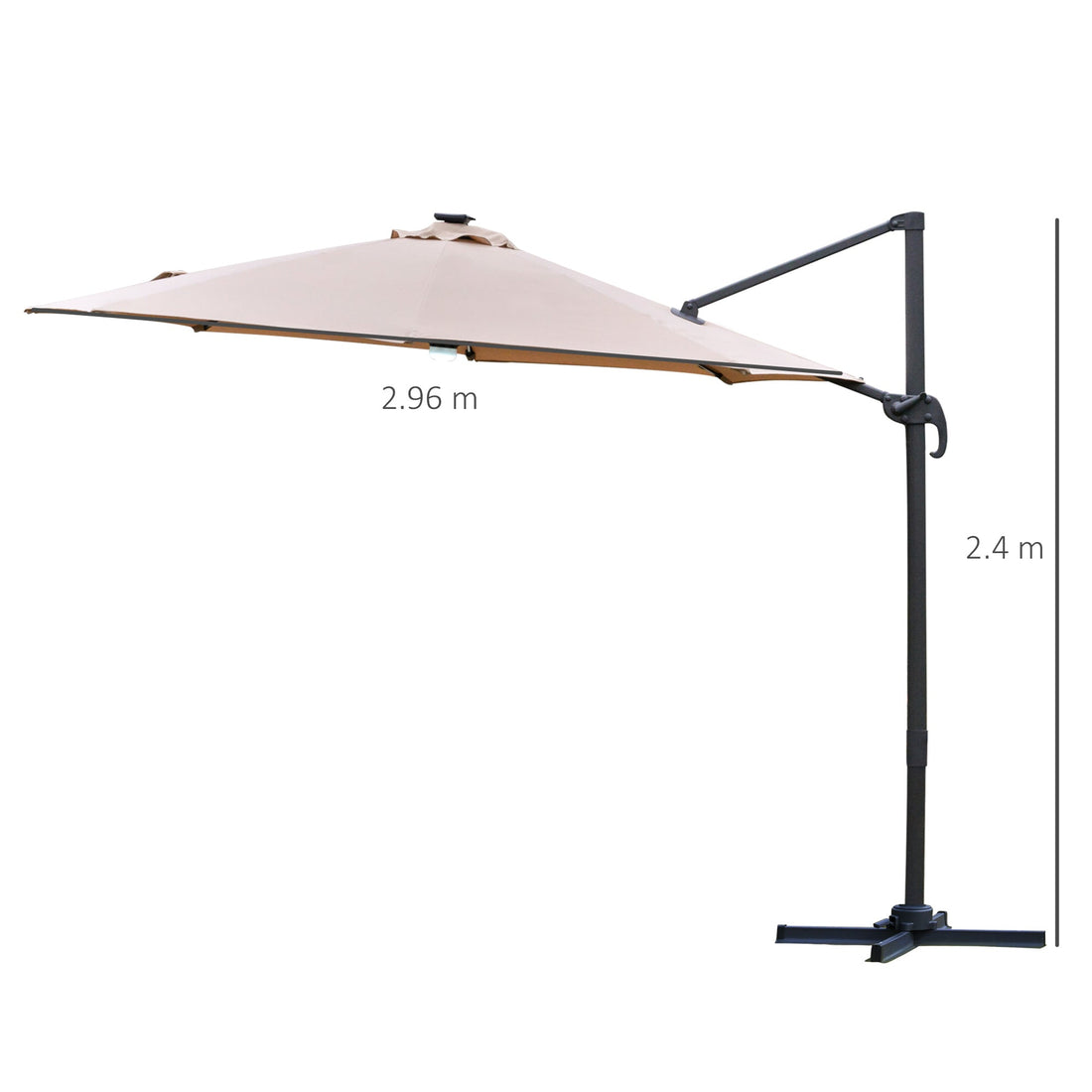 3(m) LED Cantilever Parasol Outdoor Sun Umbrella w/ Base Solar Lights Brown