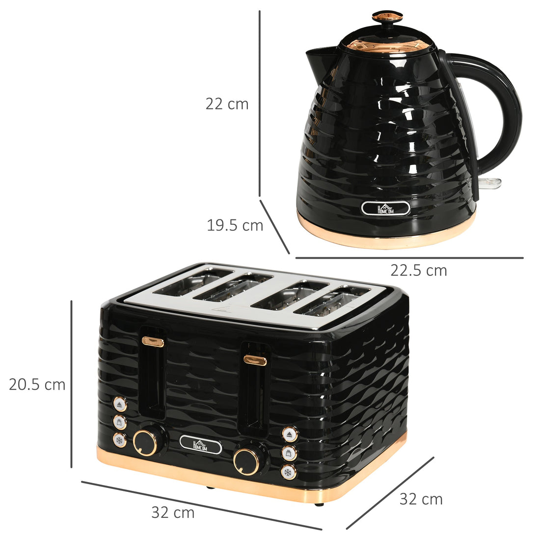Kettle and Toaster Sets, 3000W 1.7L Rapid Boil Kettle & 4 Slice Toaster with 7 Browning Controls, Defrost, Reheat and Crumb Tray, Otter thermostat, Black