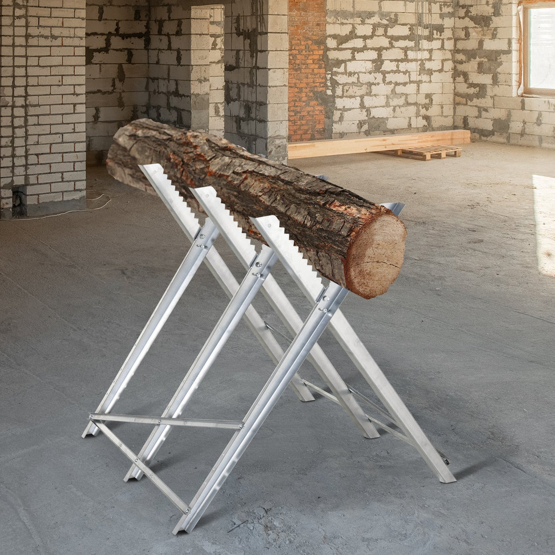 Portable Sawhorse Heavy Duty Steel Adjustable Work Support, Foldable Sawhorse Stand 100 kg Weight Capacity, Silver Tone