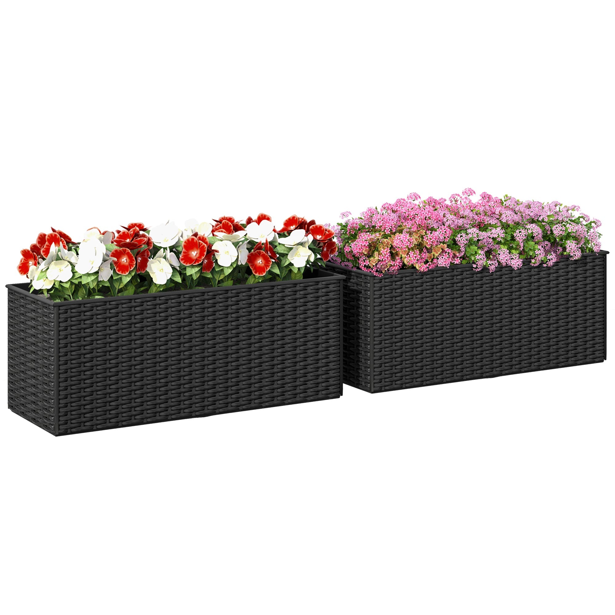 Set of Two Rattan-Effect Planters - Black