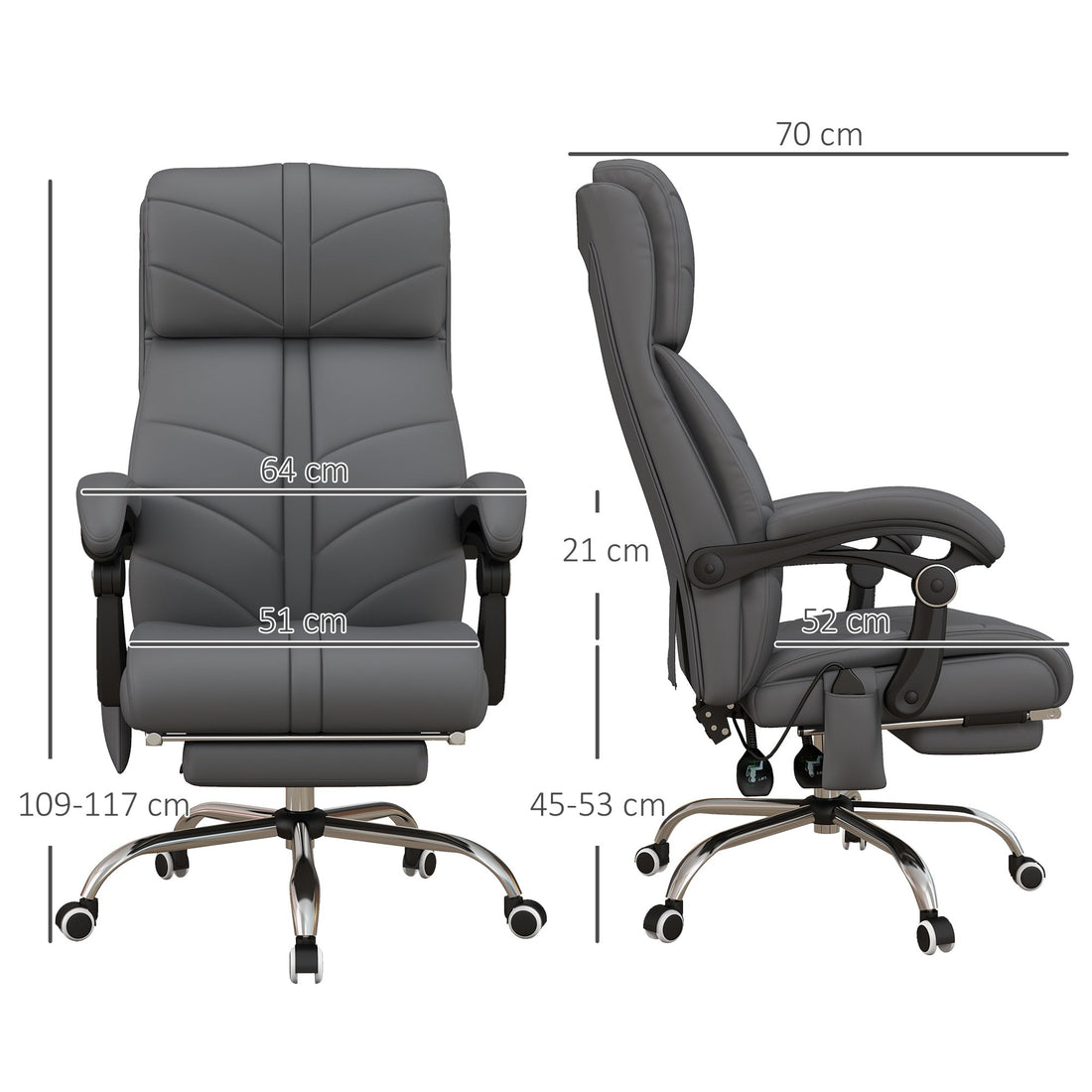 High Back Vibration Massage Office Chair, Heated Reclining PU Leather Computer Chair with Footrest, Grey