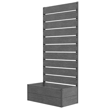 34 x 69.5cm Garden Planter Box, with Back Trellis, Grey