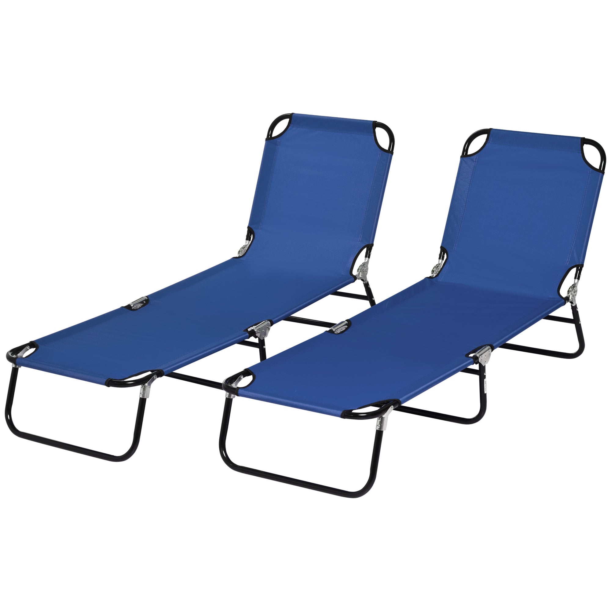 Set of Two Metal Frame Folding Sun Loungers - Blue